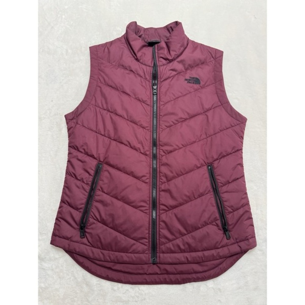 The North Face Burgundy Chevron Quilted Puffer Vest Stand Collar Gilet